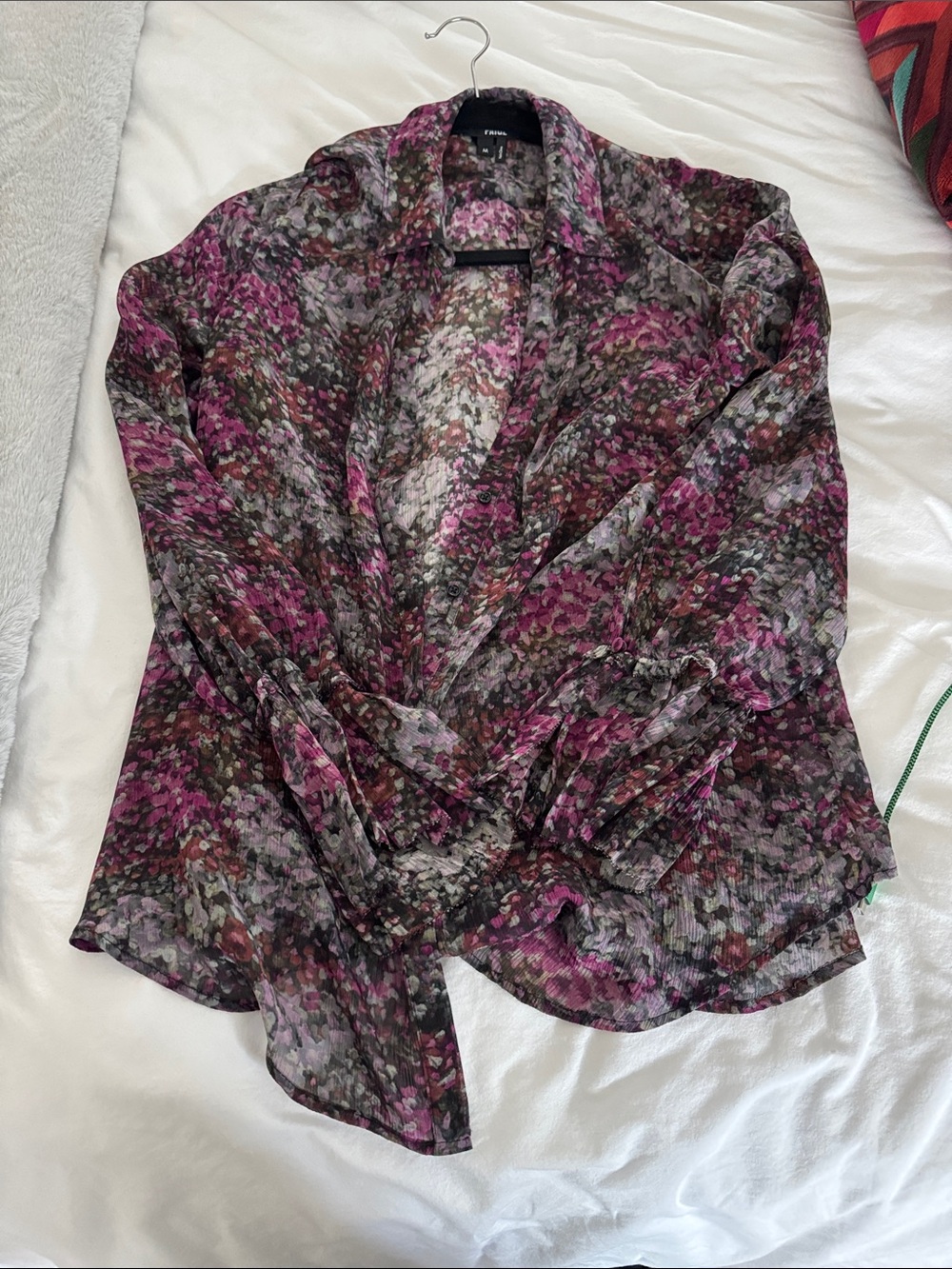 PAIGE Sheer Floral Button-Front Blouse - Pink, Green, Gray
